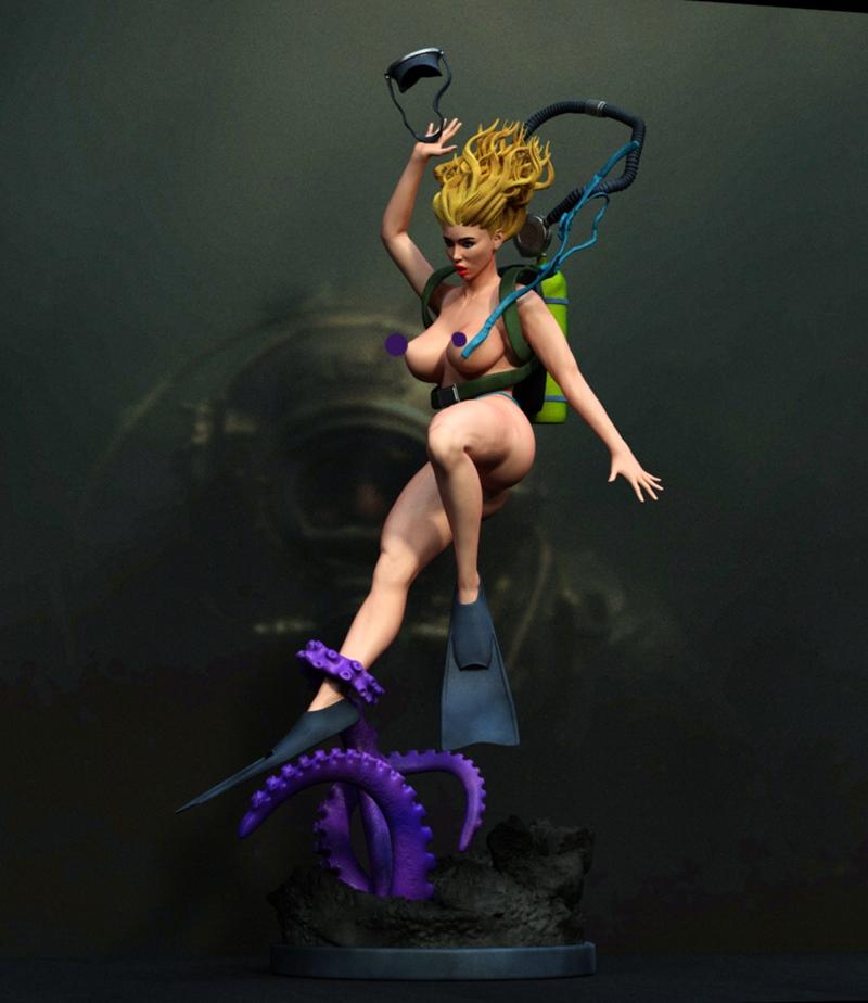 独家呈现——女性水下角色3D打印模型 STL|Exclusive – Female scuba – 3D Print Model STL