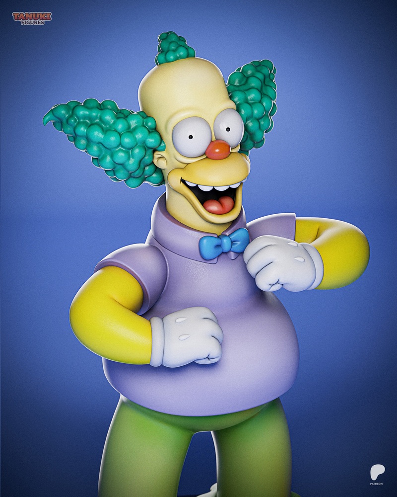 3D打印模型：辛普森一家·克鲁斯蒂小丑|Tanuki Figures – Krusty the Clown – The Simpsons – 3D Print Model