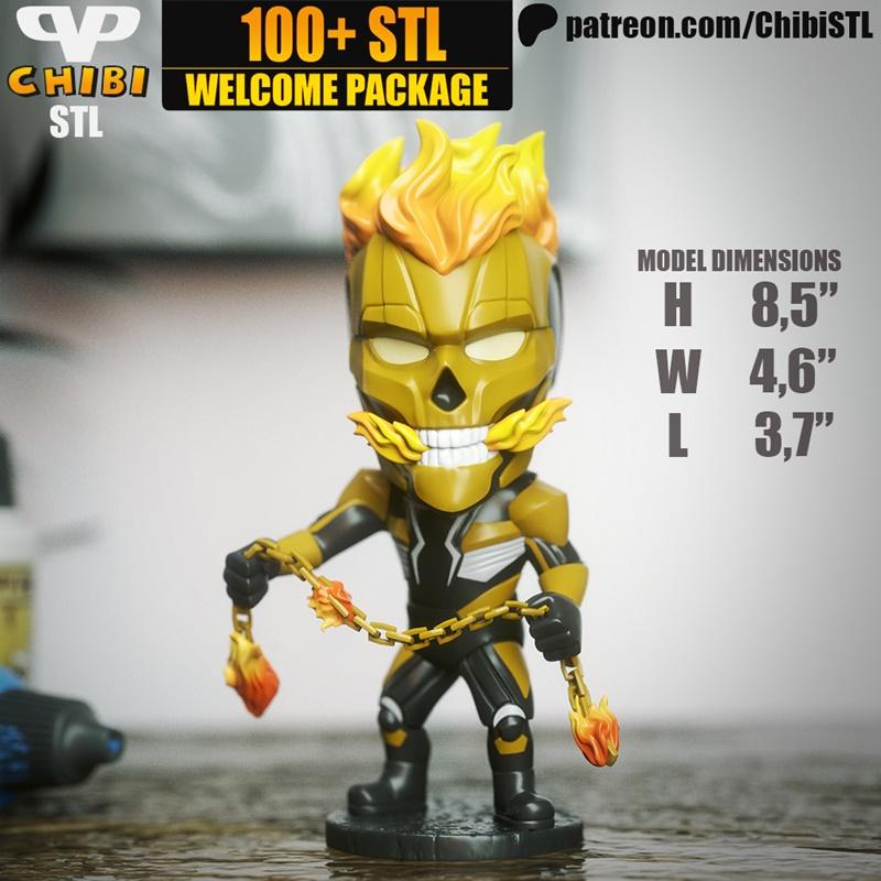 鬼影侠 黑暗之日 可打印模型|Ghost Rider Midnight Suns Chibi – 3D Print Model STL