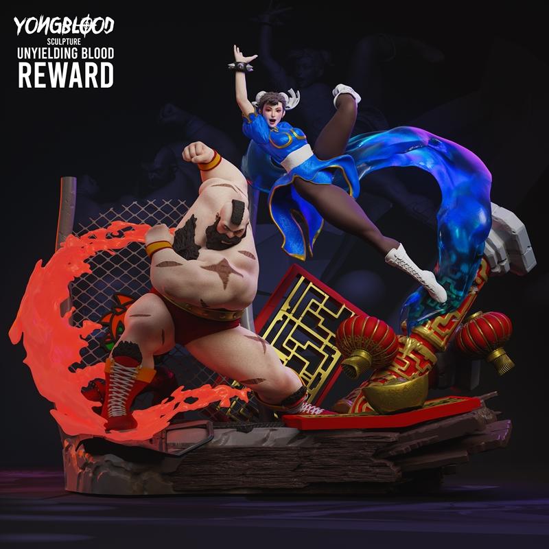街霸3D打印模型：春丽 vs 拳皇泽田纲吉|Yongblood Sculpture – Chun Li VS Zangief – Street Fighter – 3D Print Model STL