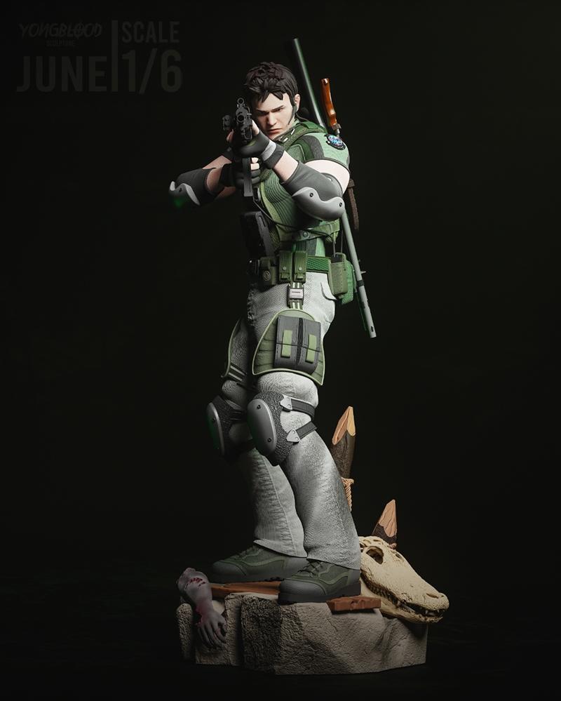 生化危机5克里斯·雷德菲尔德雕塑模型 3D打印 STL|Yongblood Sculpture – Chris Redfield – Resident Evil 5 – 3D Print Model STL