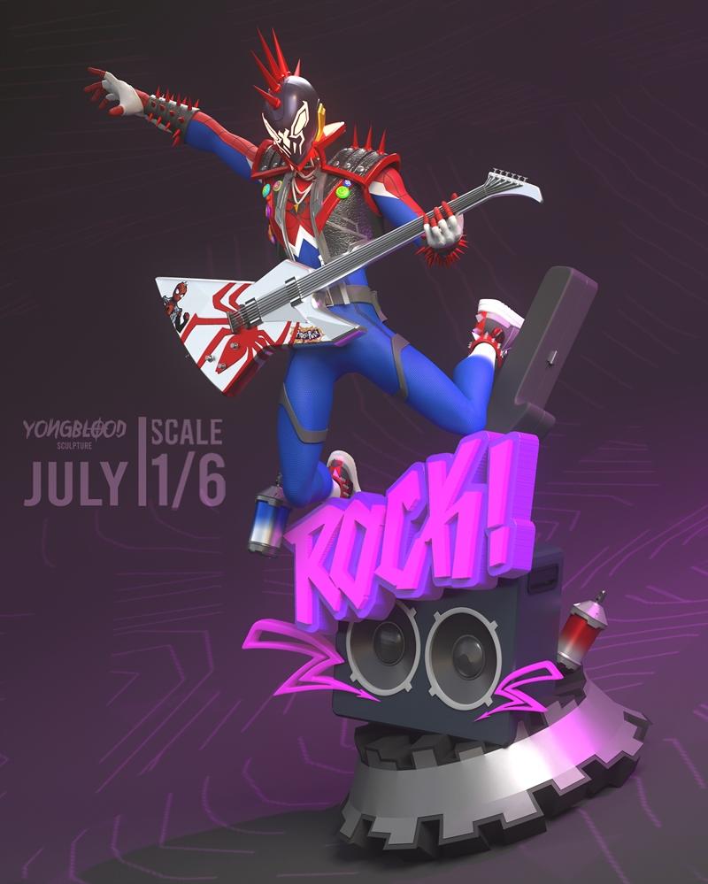 蜘蛛朋克2099雕塑模型——3D打印STL文件|Yongblood Sculpture – SpiderPunk 2099 – Marvel Comics – 3D Print Model STL