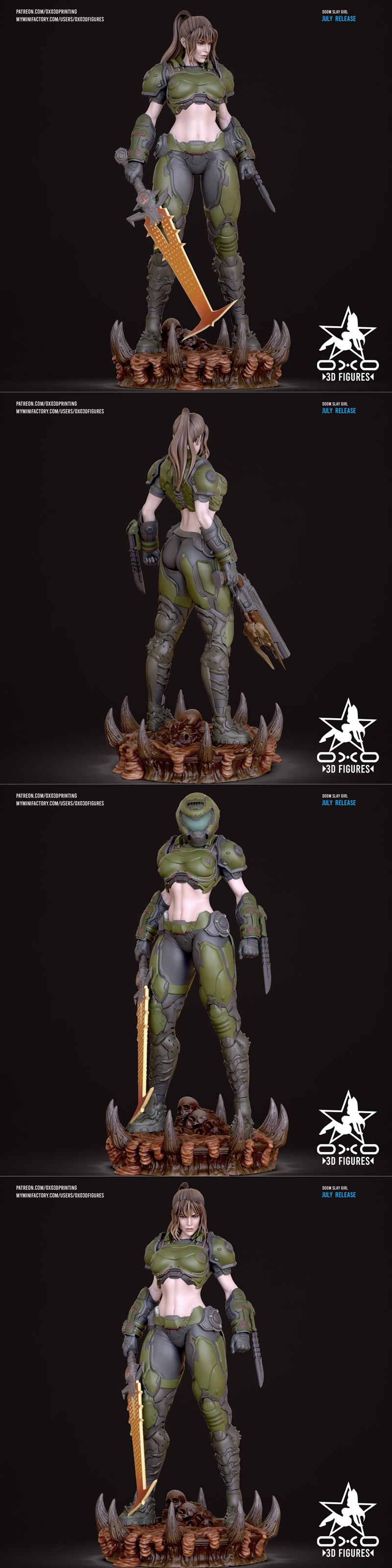 OXO3D doom slay girl 3D打印迷你模型|OXO3D – Doom Slay Girl Tabletop Miniature – 3D Print Model STL