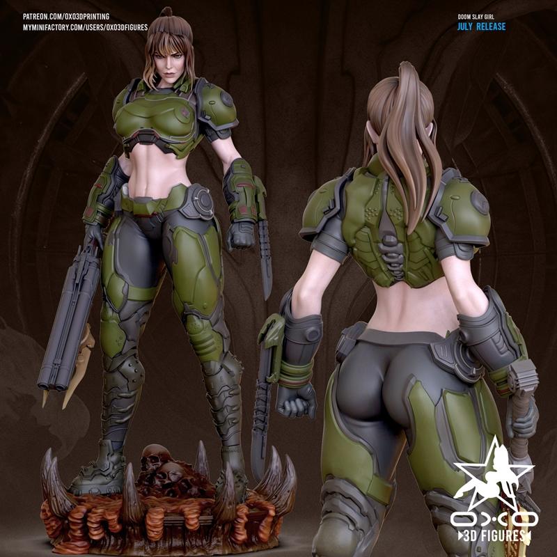 OXO3D doom slay girl 3D打印迷你模型|OXO3D – Doom Slay Girl Tabletop Miniature – 3D Print Model STL