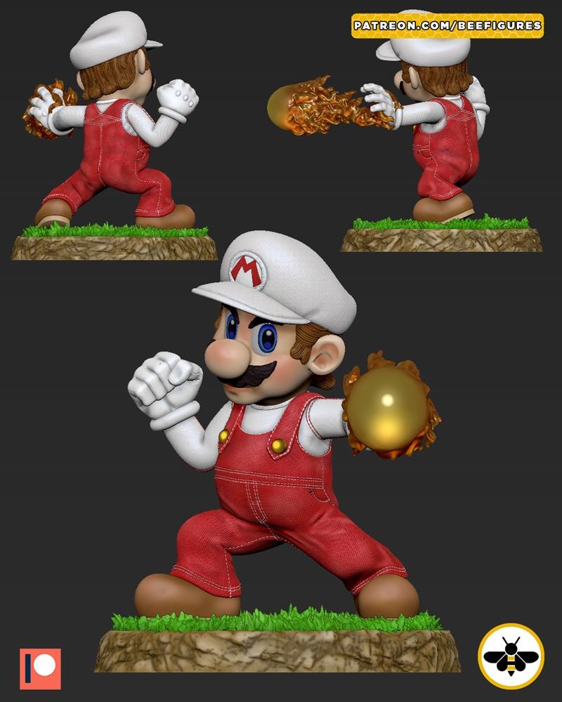 火影马里奥 3D打印模型|Bee Figures – Super Mario – Fire Mario – 3D Print Model STL