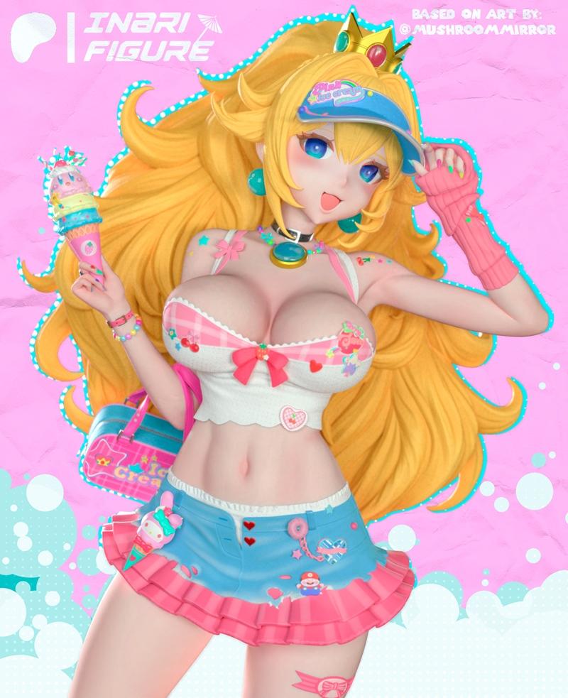 3D打印模型：超级马里奥公主皮娜（草莓冰淇淋款）|Inari Figure – Princess Peach (Pink Ice Cream) – Mario Bros – 3D Print Model STL