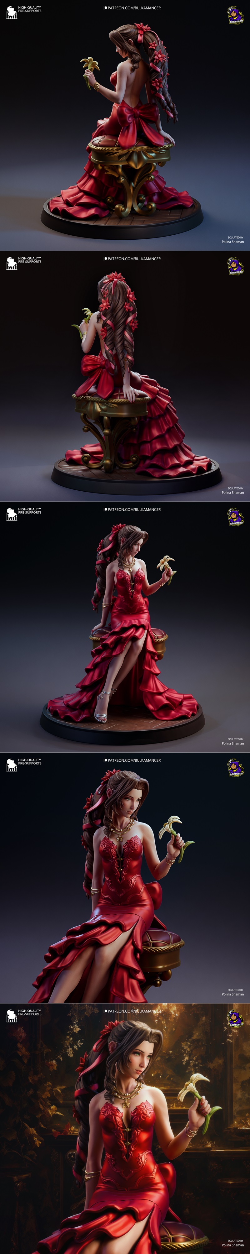 最终幻想7重制版 - 艾莉丝·冈布罗夫 - 3D打印模型|Bulkamancer Sculpts – Aerith Gainsborough – Final Fantasy VII Remake – 3D Print Model STL