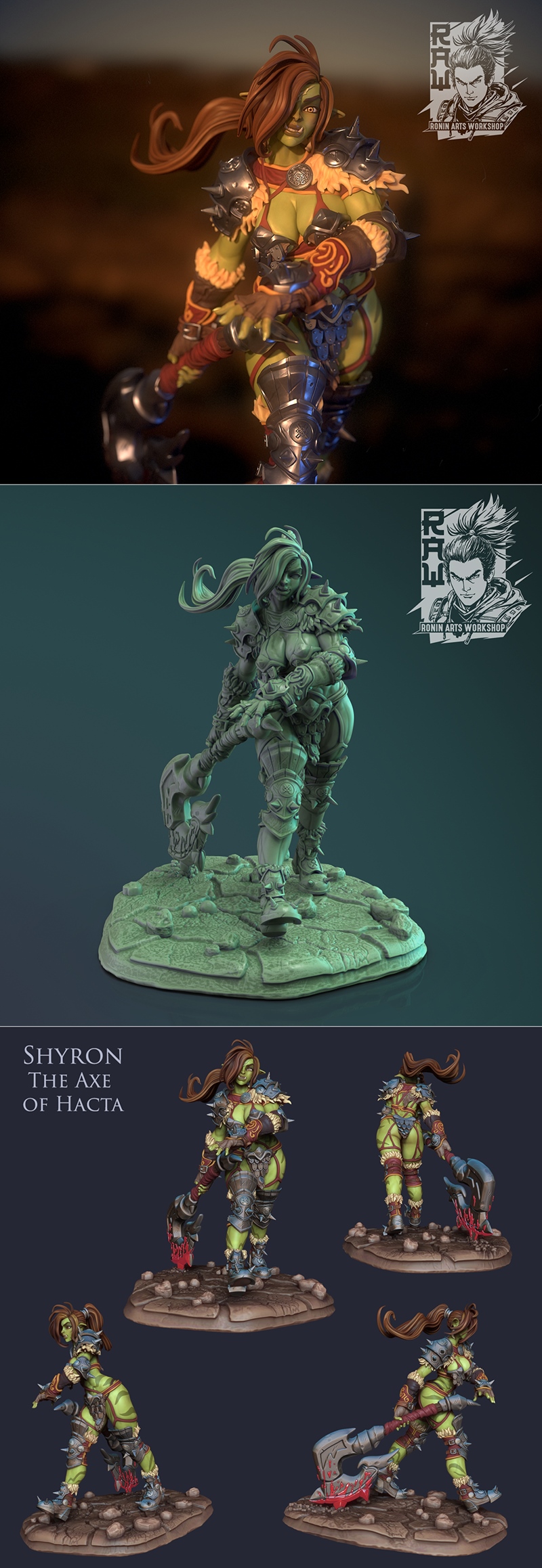 Shyron 女兽人斧王 3D打印模型|Shyron – Female Orc Axe Master – 3D Print Model STL