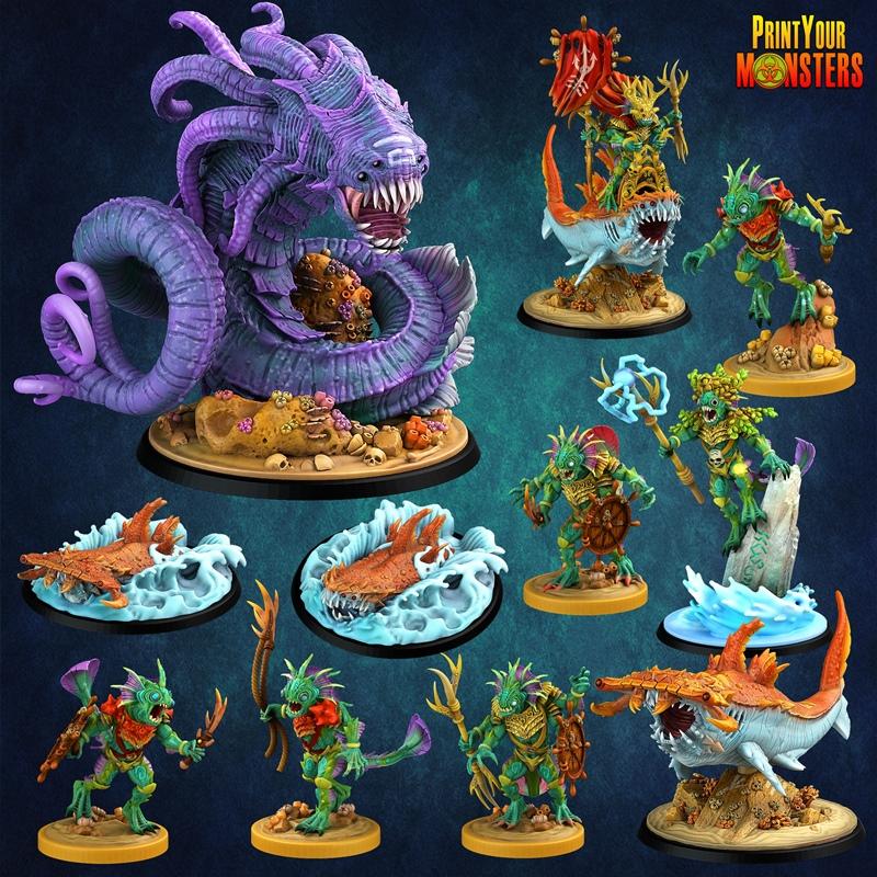 PrintYourMonster - 07期：鱼人套装 3D打印模型|PrintYourMonster – Vol.07 – Fishmen Pack – 3D Print Model STL