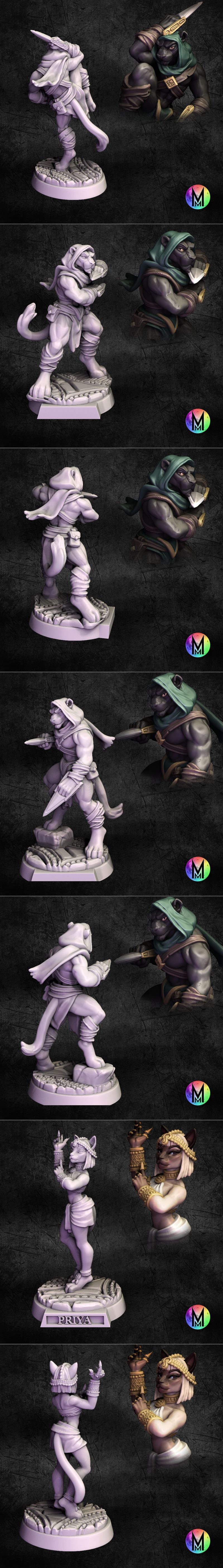 月光迷你系列——猫族 panthera 角色3D打印模型|Moonlight Minis – Panthera Catfolk Bundle Part 2 July 2025 – 3D Print Model STL