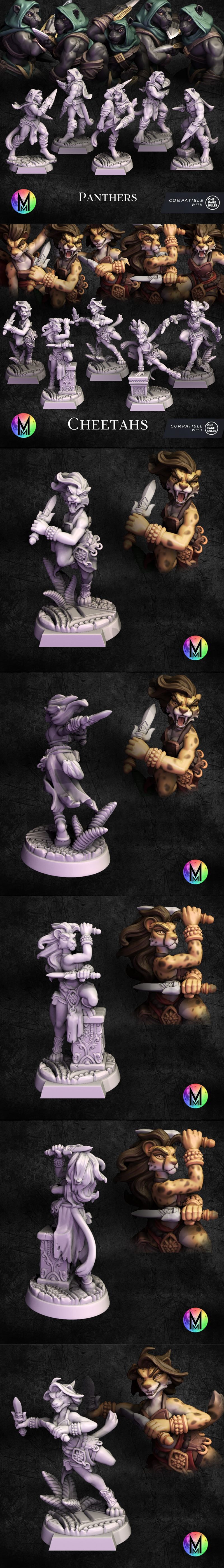 月光迷你系列——猫族 panthera 角色3D打印模型|Moonlight Minis – Panthera Catfolk Bundle Part 2 July 2025 – 3D Print Model STL