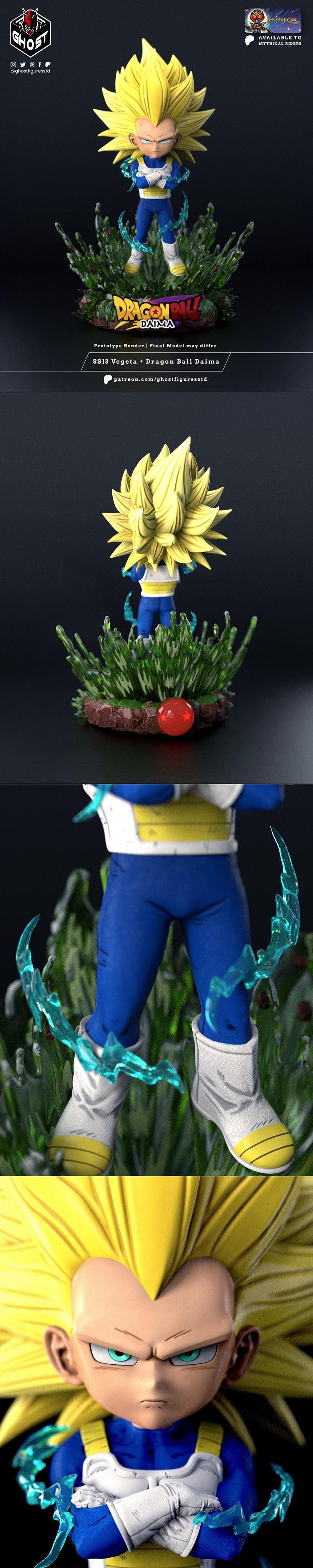 迷你贝吉塔SSJ3 3D打印模型|Studio Ghost Figures – Mini Vegeta Ssj 3 Dragon Ball Daima – 3D Print Model STL