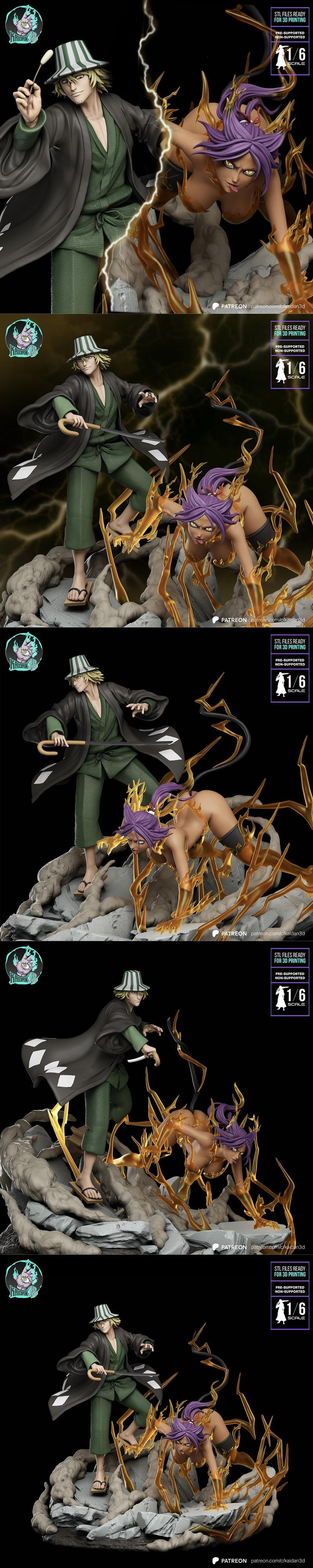 乌鸦斋 x 玉壶 — 3D打印模型 STL|Kaidan – Urahara x Yoruichi – 3D Print Model STL