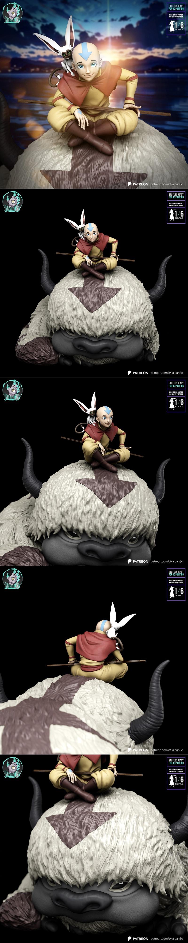 《阿凡达：最后的气宗 3D打印模型 Aang Appa Momo》|Aang x Appa x Momo The Last Airbender Avatar – 3D Print Model STL