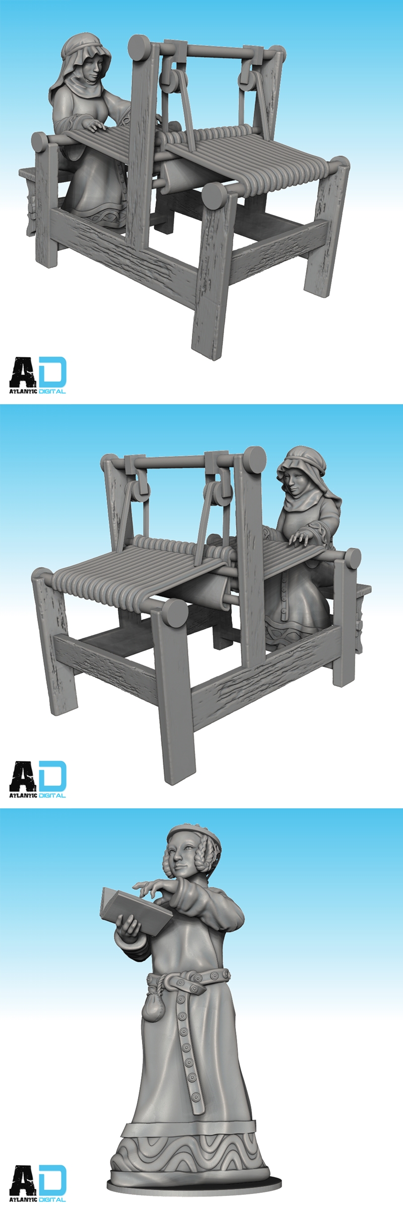 北欧中世纪贵族女性 3D打印模型 STL|Wargames Atlantic – Medieval Noble Ladies 1 – 3D Print Model STL