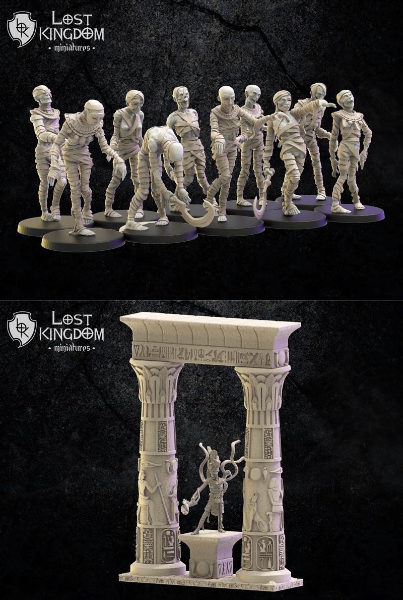 失落王国迷你模型：木乃伊、塞克神与柱子 3D打印雕塑|Lost Kingdom Miniatures – Mummies, Seket and Columns – 3D Print Model STL