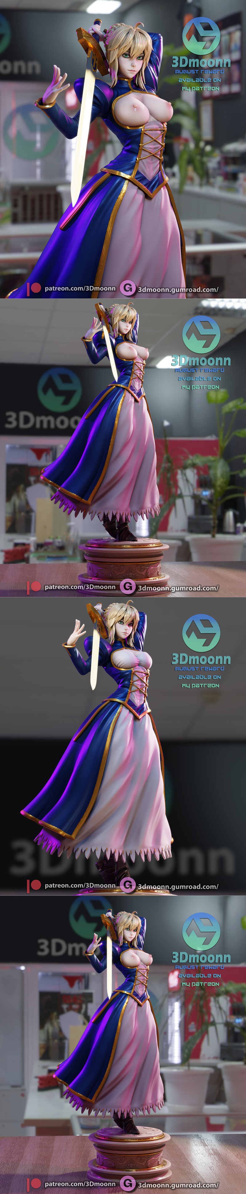 3D打印模型：Saber角色造型|3Dmoonn – Saber – 3D Print Model STL