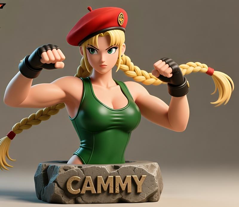 Cammy 3D打印动态战士雕像模型|Cammy Bust – Dynamic Fighter Statue – 3D Print Model STL