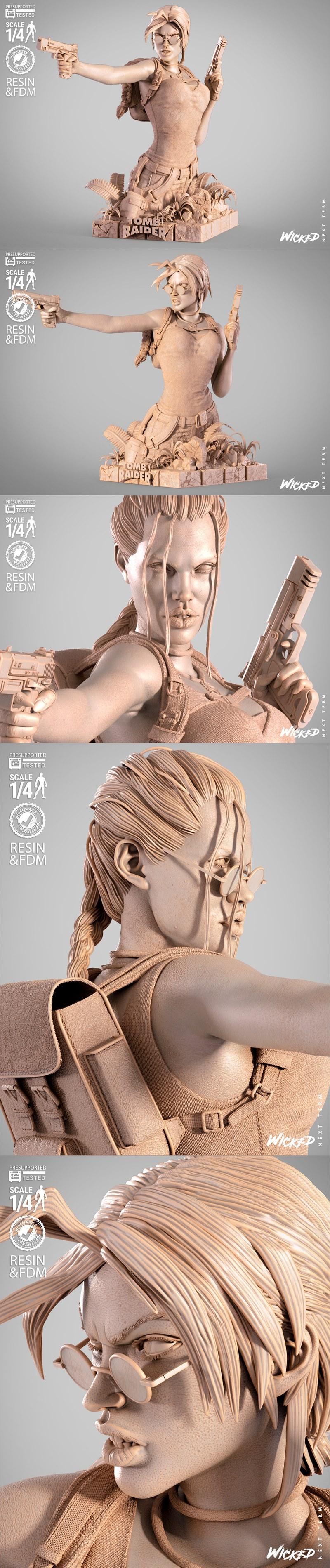 致命女郎3D打印模型：劳拉·克罗夫特|WICKED – Lara Croft Bust – 3D Print Model STL
