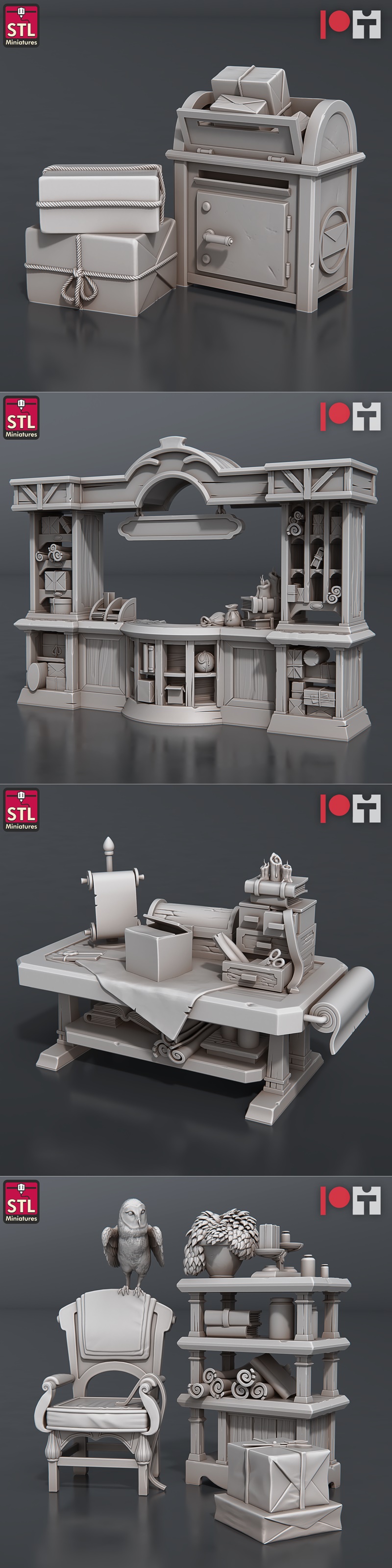 STL迷你模型：邮局主题3D打印收藏品|STL Miniatures – Post Office Set – 3D Print Model STL