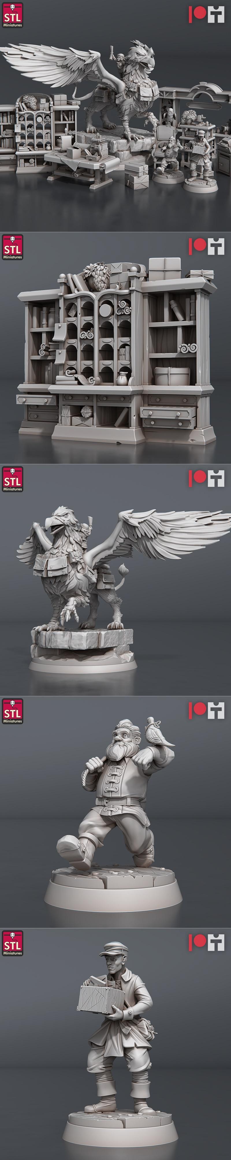 STL迷你模型：邮局主题3D打印收藏品|STL Miniatures – Post Office Set – 3D Print Model STL
