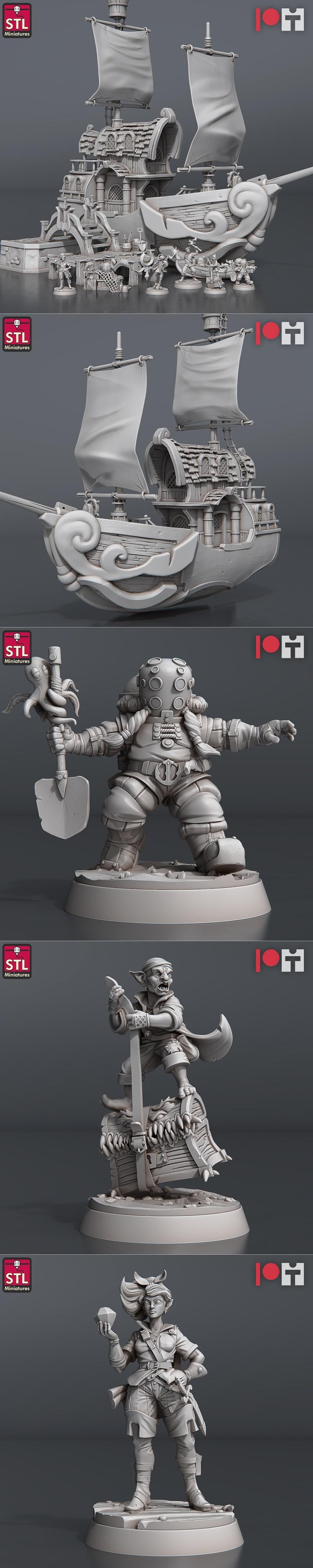 STL迷你模型：宝藏猎人套装|STL Miniatures – Treasure Hunters Set – 3D Print Model STL