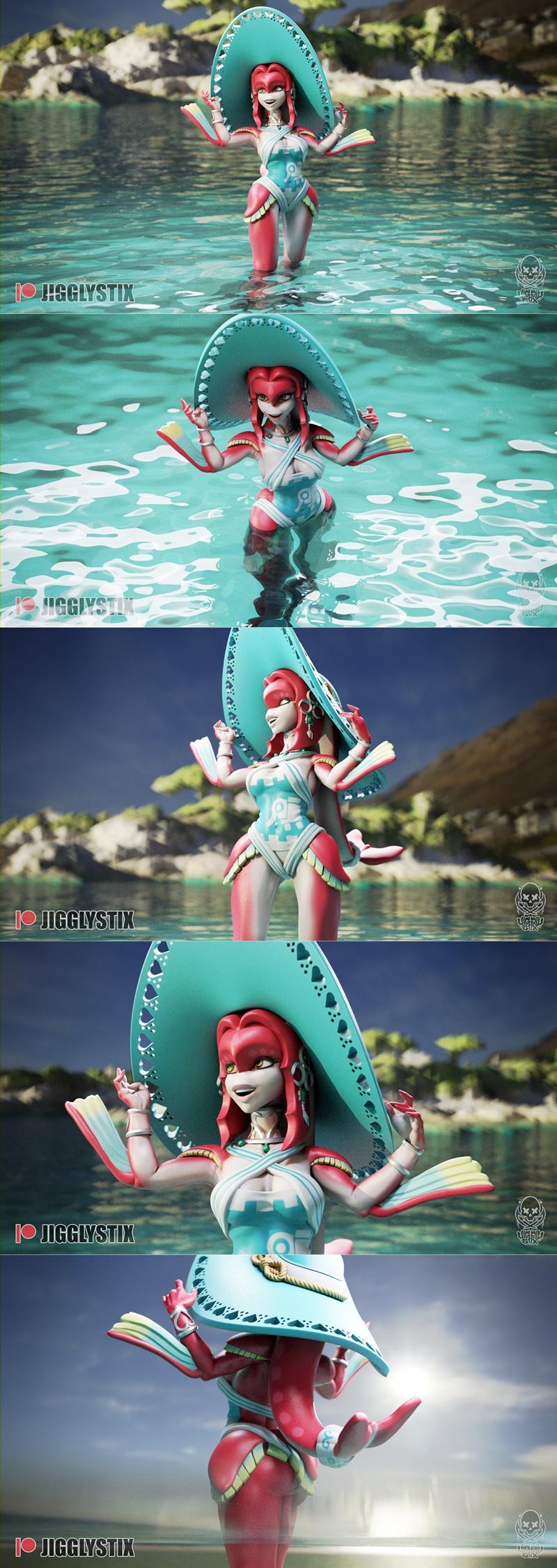 Jigglystix海滩时光小鱼女孩3D打印模型|Jigglystix – Beach Time Fish Girl – 3D Print Model STL
