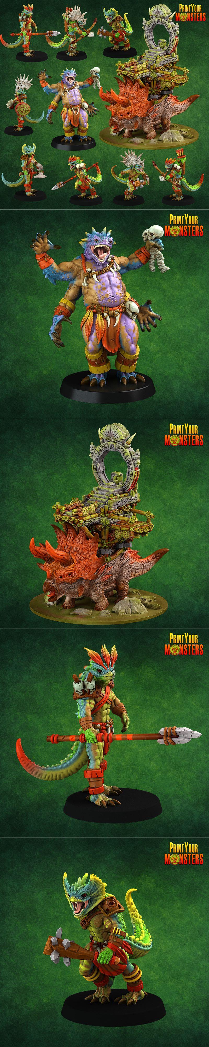 打印你的怪物——Vol.02 爬行者套装 3D打印模型|Print Your Monsters – Vol.02 – Lizardmen Pack – 3D Print Model STL