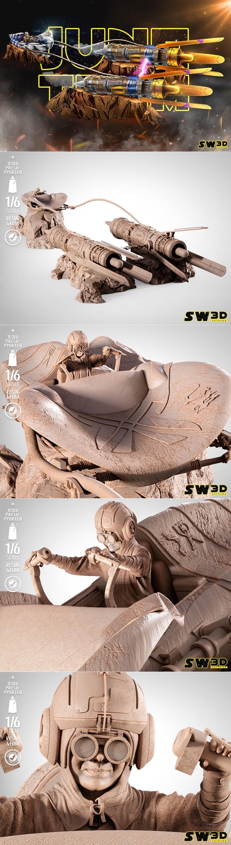 SW3D-阿纳金战甲飞行器雕塑-3D打印模型|SW3D – Anakin Race Pod Sculpture – 3D Print Model STL