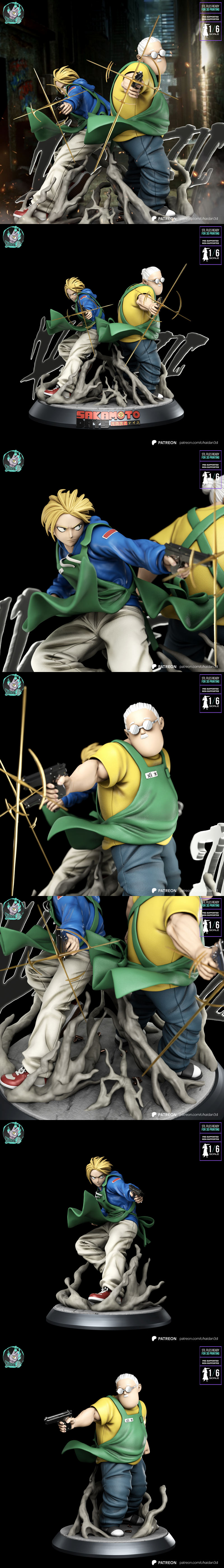 萨卡ura与高桥达郎——3D打印模型|Kaidan – Sakamoto Days – Taro Sakamoto and Shin Asakura – 3D Print Model