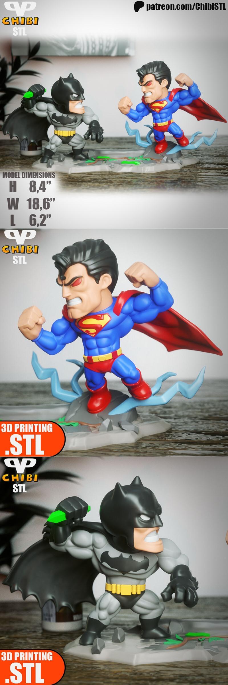 蝙蝠侠 vs 超人 3D打印模型|Batman vs Superman Chibi – 3D Print Model STL