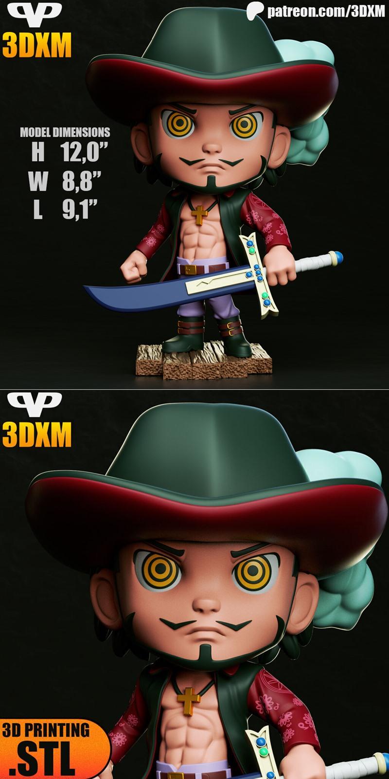 3D打印模型：草帽一伙之鹰眼迷你玩偶|Dracule Mihawk Chibi – 3D Print Model STL