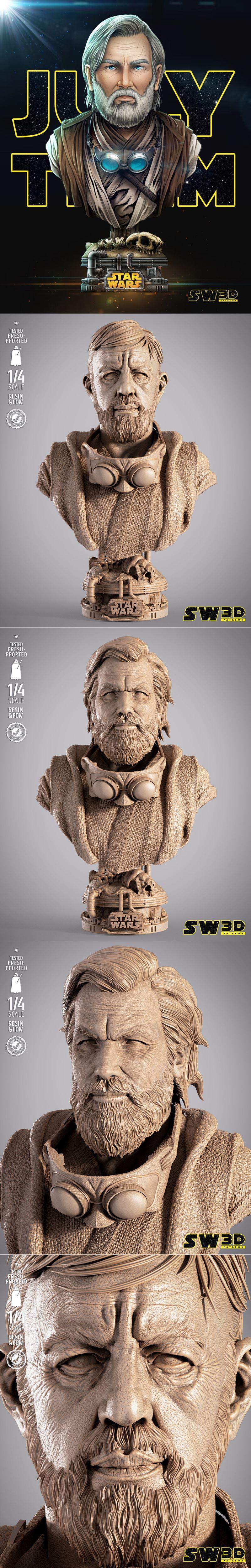 老ben凯博尼头像雕塑 3D打印模型|SW3D – Old Ben Kenobi Portrait Bust – 3D Print Model STL