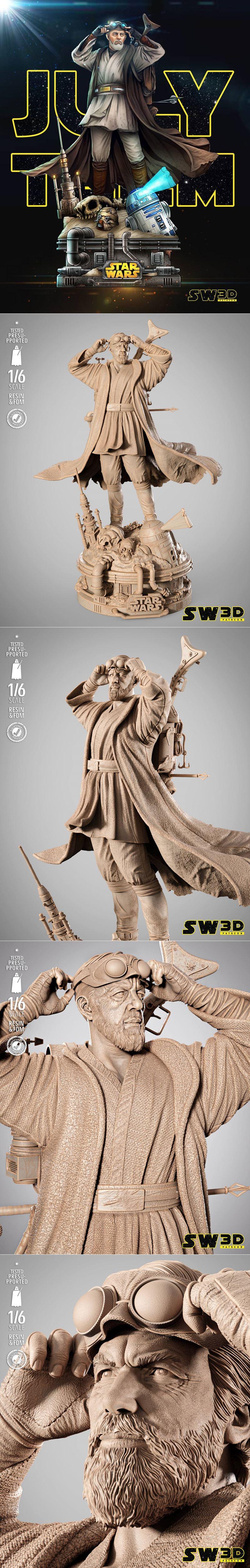 SW3D - 旧卢克·天行者雕塑 - 3D打印模型|SW3D – Old Ben Kenobi Sculpture – 3D Print Model STL