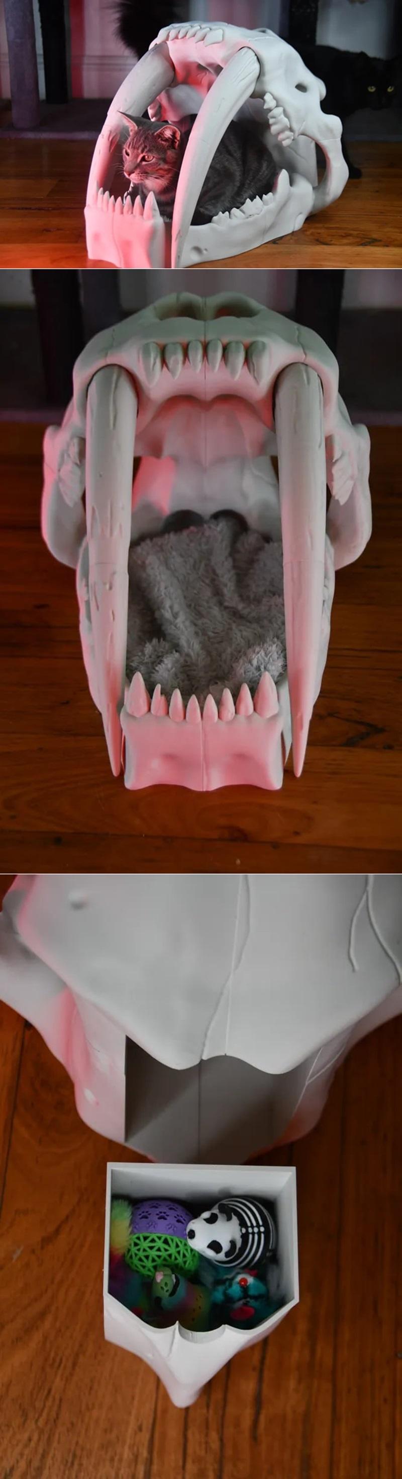 锯齿虎头骨宠物床 3D打印模型|Saber Tooth Tiger Skull Pet Bed – 3D Print Model STL