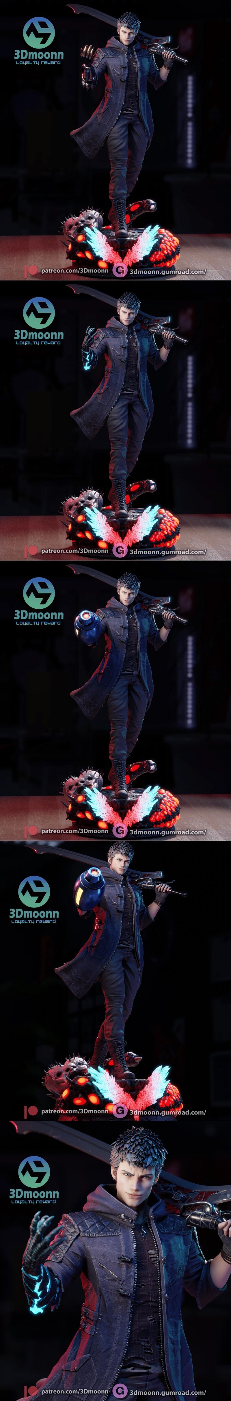 3D打印模型：魔鬼猎人诺尔角色雕塑|3Dmoonn – Devil May Cry – Nero – 3D Print Model STL