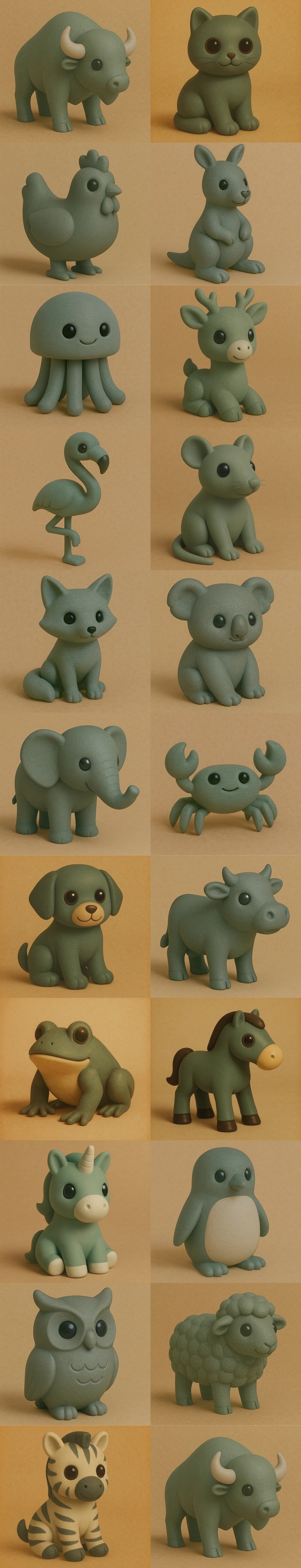 复古可爱动物——3D打印模型|Retro Cute Animals – 3D Print Model