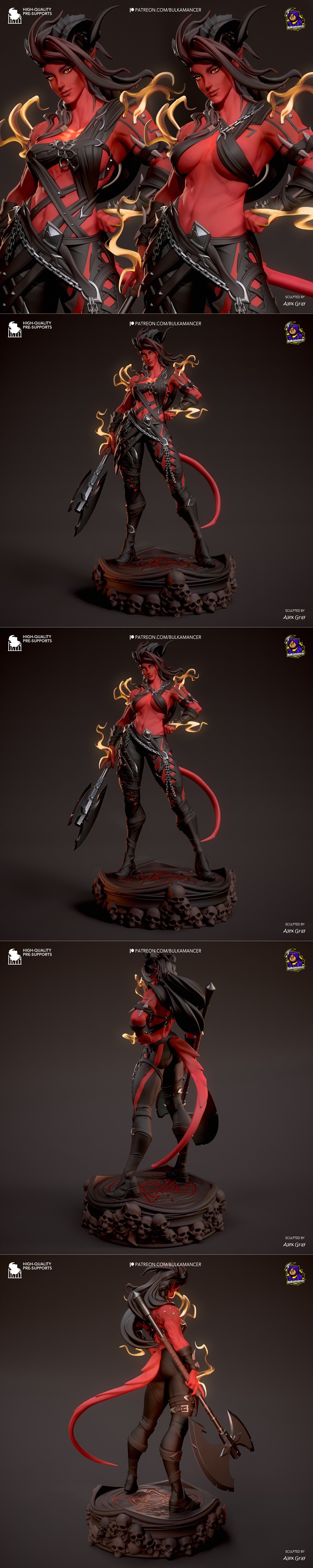 Bulkamancer雕刻作品——卡尔阿奇——《博德之门3》风格化角色3D打印模型|Bulkamancer Sculpts – Karlach – Stylized – Baldur’s Gate 3 – 3D Print Model STL