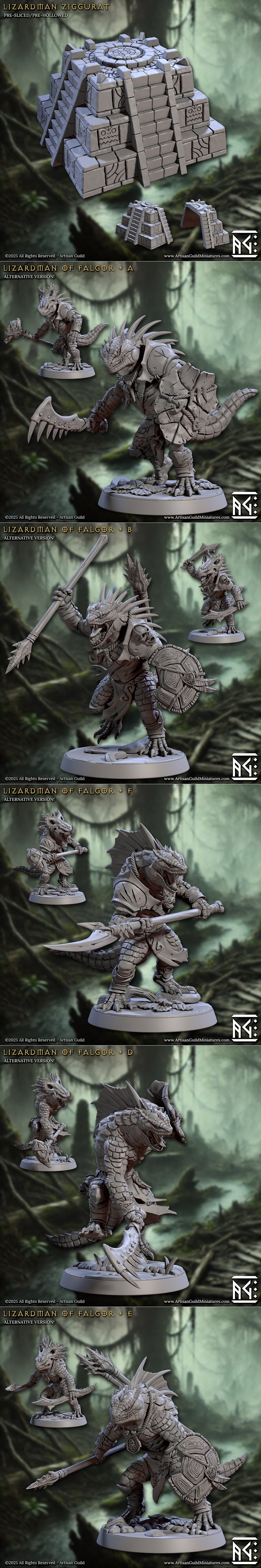 法尔戈尔沼泽蜥蜴人工匠行会（完整套装74）3D打印模型|Artisan Guild – Lizardmen of Falgor’s Swamp (Complete set – 74) – 3D Print Model STL