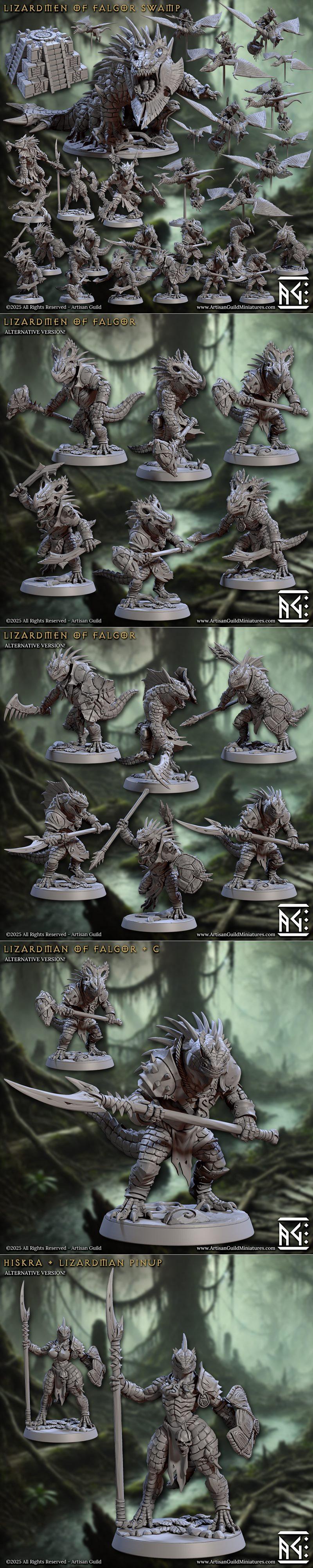 法尔戈尔沼泽蜥蜴人工匠行会（完整套装74）3D打印模型|Artisan Guild – Lizardmen of Falgor’s Swamp (Complete set – 74) – 3D Print Model STL