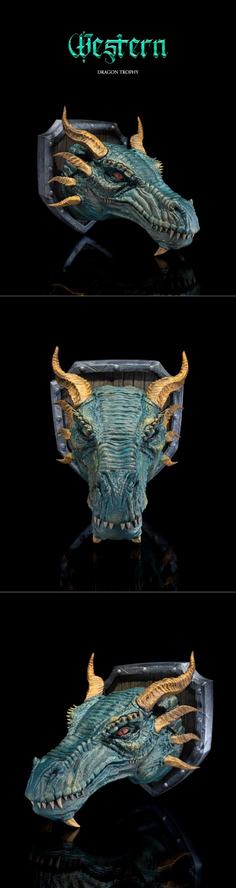 STLflix 西部龙奖杯 3D打印模型|STLflix – Wall Mount – Western Dragon Trophy – 3D Print Model STL