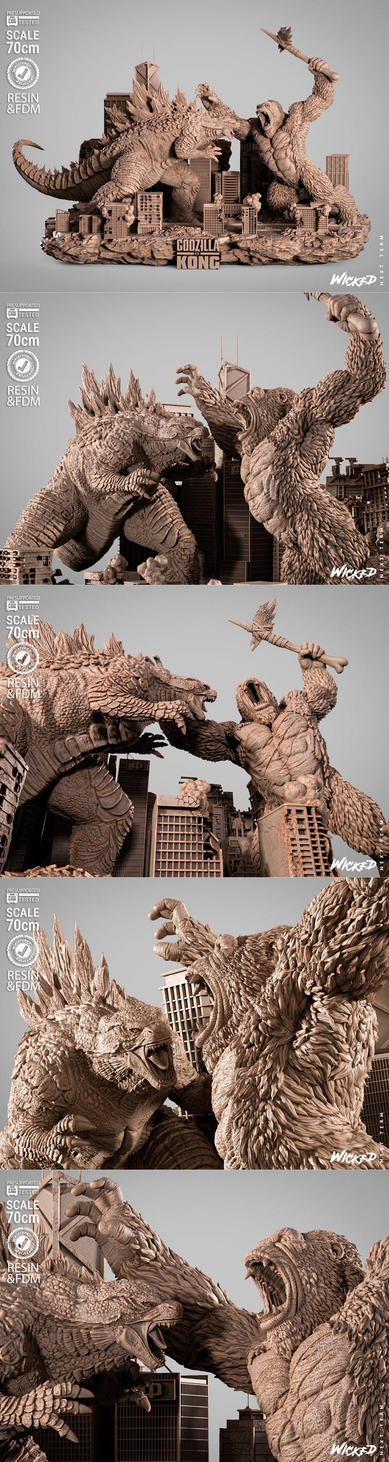 狂野大陆：哥斯拉 vs 恐龙 3D打印模型|WICKED – Godzilla vs Kong Diorama – 3D Print Model STL