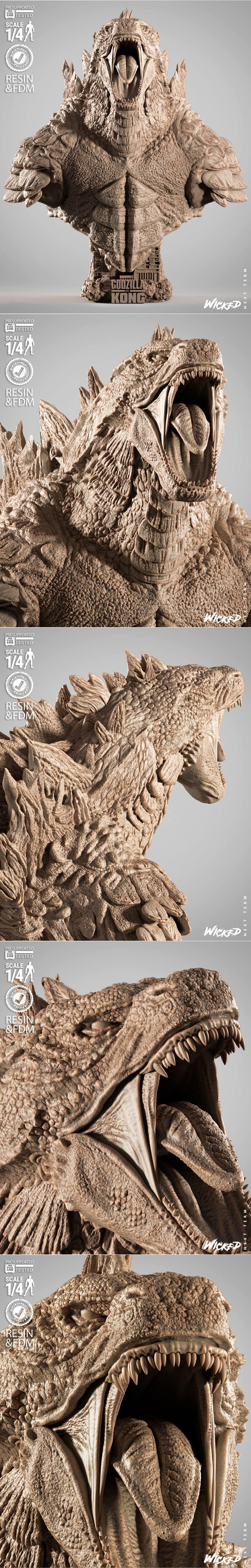 哥斯拉雕像3D打印模型|WICKED – Godzilla Portrait Bust – 3D Print Model STL