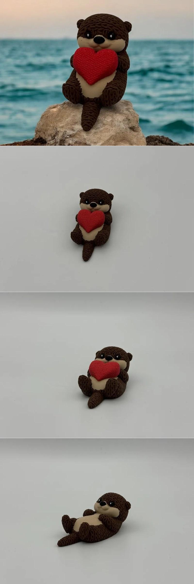 萌系毛绒海豹3D打印模型|Cute Knitted Otter with optional Heart – 3D Print Model STL