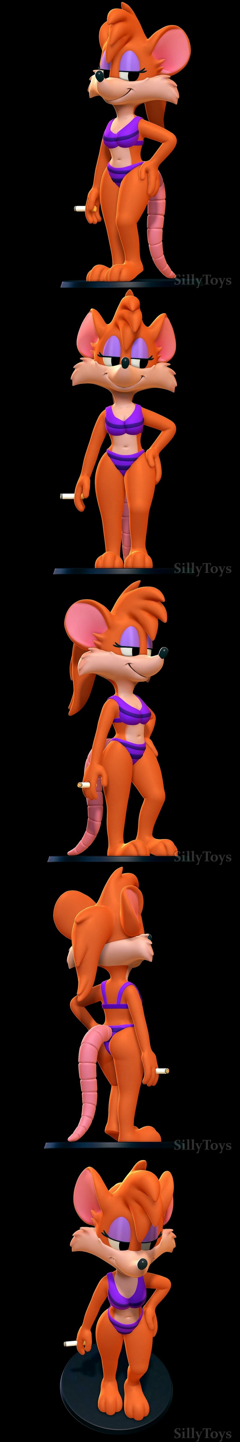 SillyToys 橡皮鸭3D打印模型——来自《小小童话》的比基尼小兔角色|SillyToys – Rubella Rat with Bikini Tiny Toons Adventures – 3D Print Model