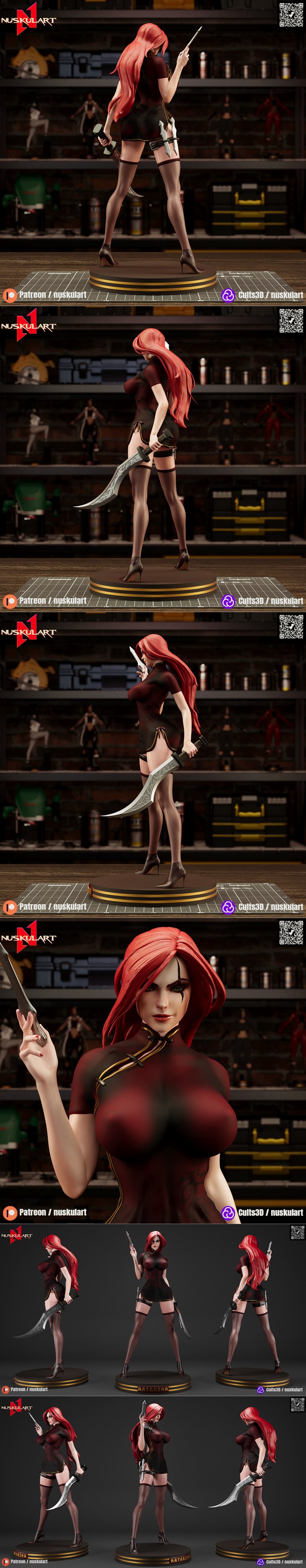 Nuskul艺术工作室 | 荣耀之战3D打印模型 | 赛博英雄卡塔琳娜|Nuskul Art – Katarina – League of Legends – 3D Print Model STL