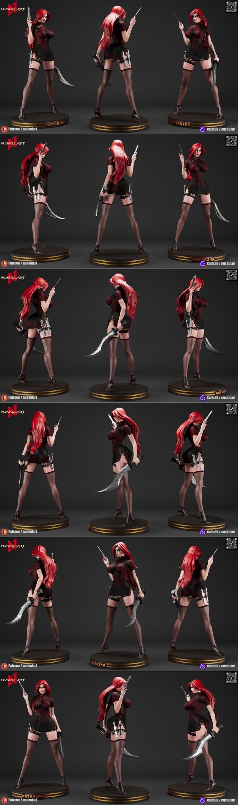 Nuskul艺术工作室 | 荣耀之战3D打印模型 | 赛博英雄卡塔琳娜|Nuskul Art – Katarina – League of Legends – 3D Print Model STL