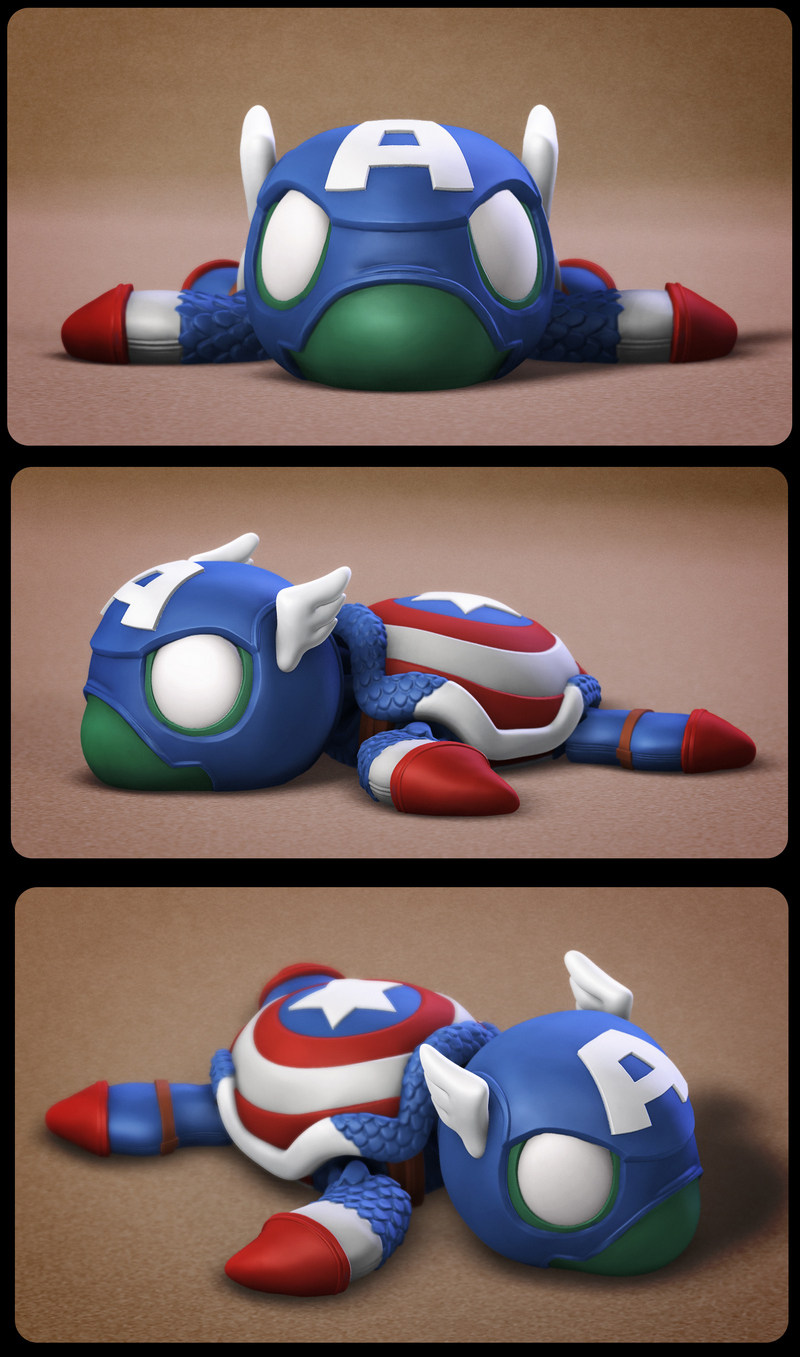 超级乌龟美国队长 3D打印模型|Super Turtle Captain America – 3D Print Model