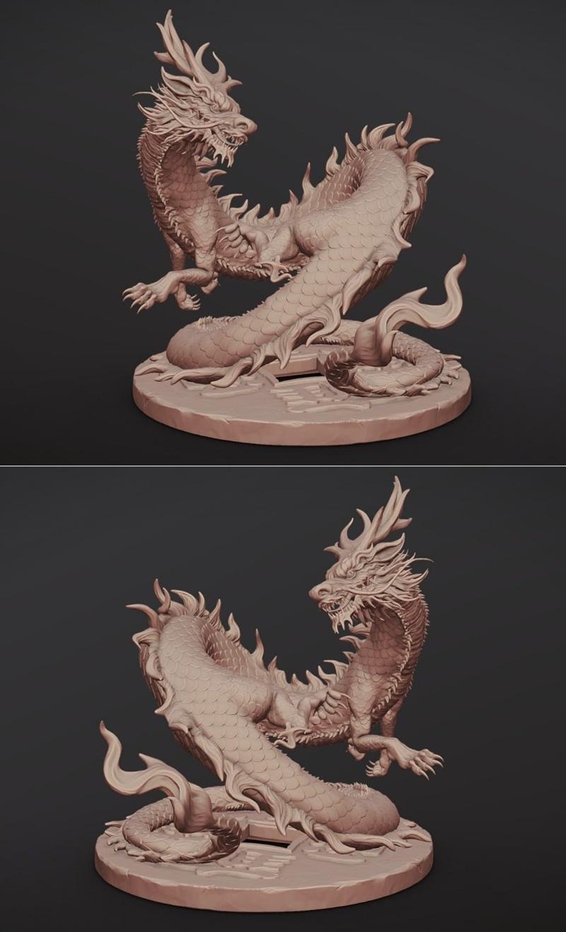 亚洲龙雕塑 3D打印模型 STL|Asian Dragon Sculpt – 3D Print Model STL
