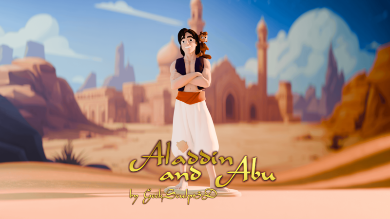 迪士尼阿拉丁与阿卜杜勒3D打印模型|Aladdin and Abu Figurine for Disney Fans – 3D Print Model